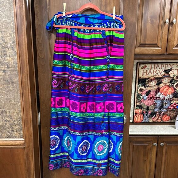 Vintage pychodelic wrap Maxi Skirt Alice of California - Picture 3 of 5
